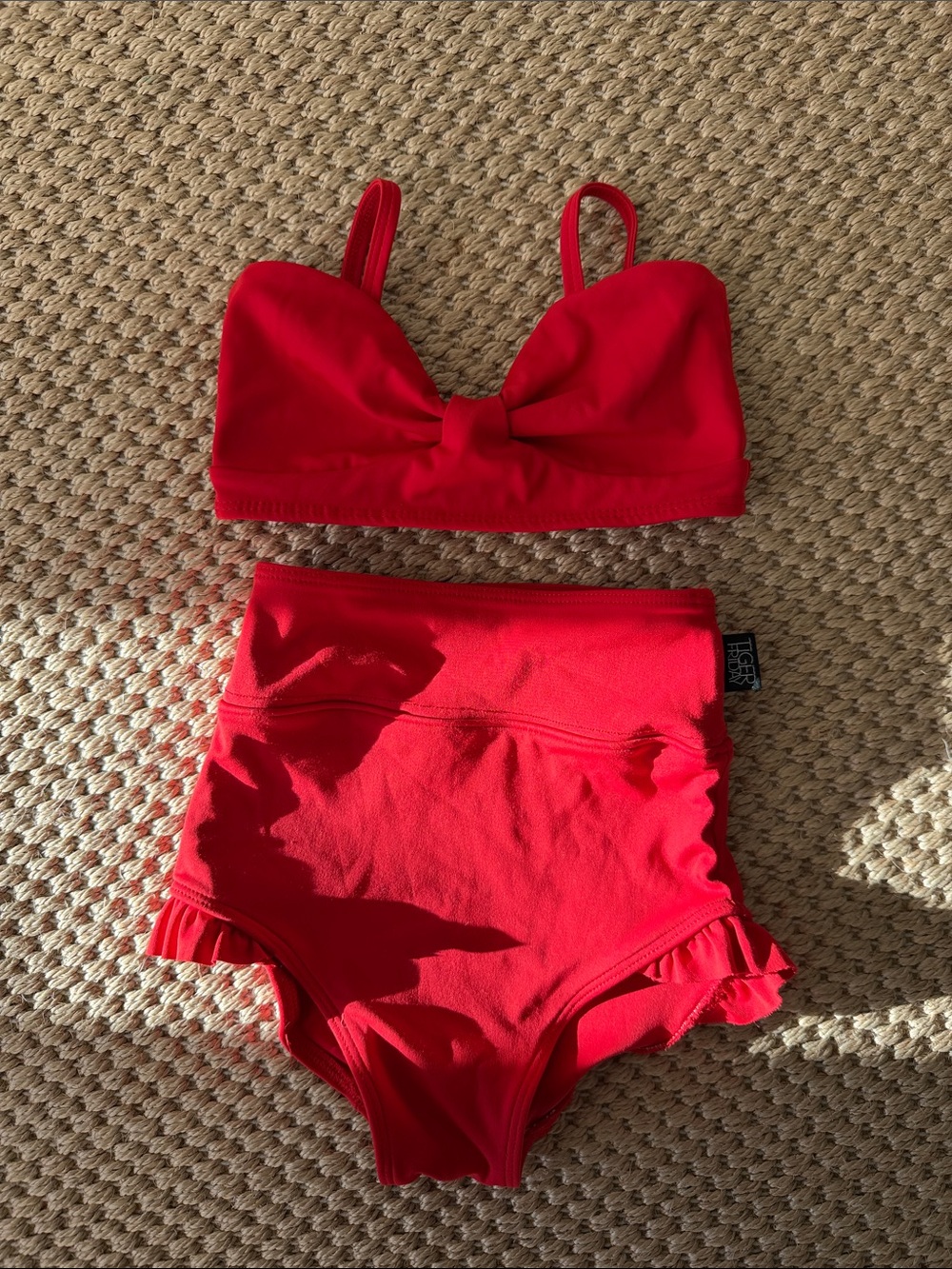 Tiger Friday Girls Red Two-Piece Dance Set with Bow Top child small size 5/6